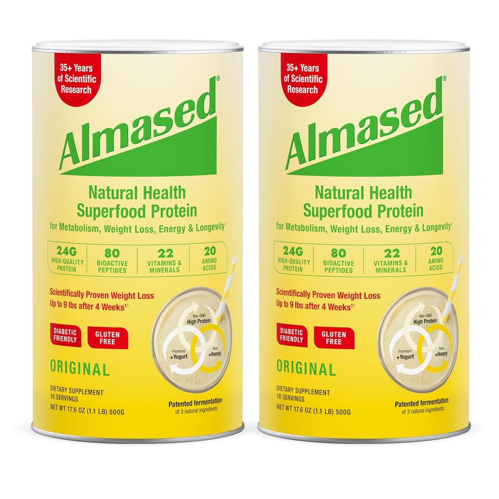 Almased Meal Erstatning Shake - Low- Glycemic High Plant Base Protein Powder- Nutritional Weight Health Support Supplement - Original Flavor - 17,6 oz