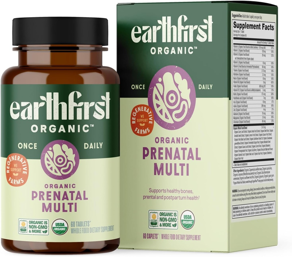 Prenatal Én gang Dagligt Multivitamin for kvinder til konception, Graviditet, Postpartum & Amning, Folate, Iron & Organic Hel Food Blend, Vegan, 60 Greve