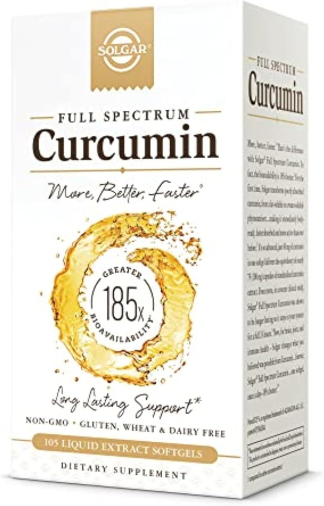 Solgar Full Spectrum Curcumin - 105 LiCaps - Superior Absorption - Brain, Fælles & immunforsvar - Vegan, Gluten- Free, Non- GMO, Dairy Free - 105 Serveringer