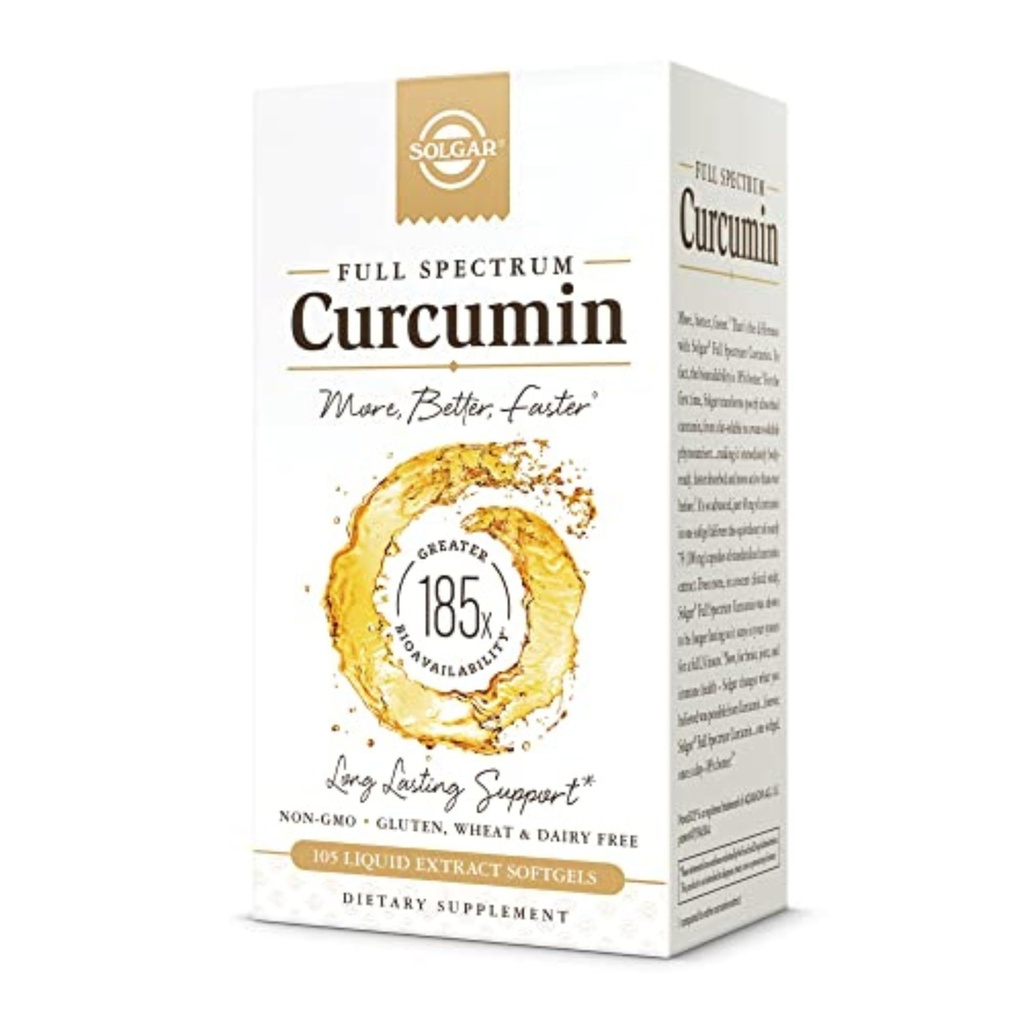 Solgar Full Spectrum Curcumin - 105 LiCaps - Superior Absorption - Brain, Fælles & immunforsvar - Vegan, Gluten- Free, Non- GMO, Dairy Free - 105 Serveringer