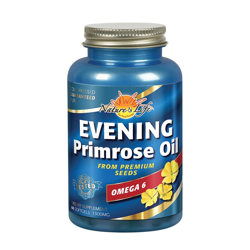 Nature 's Life Evening Primrose Oil 1300 mg • 124; PMS og overgangsalder Balance Support til kvinder • 124; Skin Health • 124; 60ct