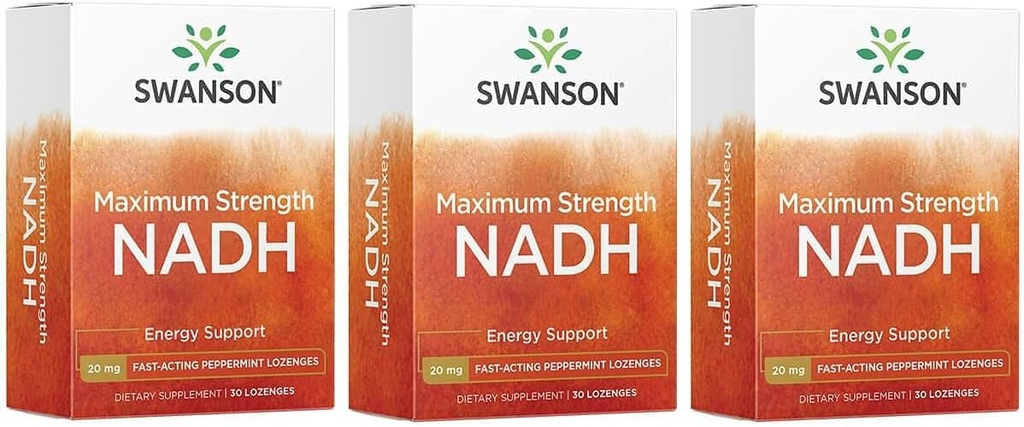 Swanson maksimal styrke NADH - Fast- Fungerende pebermynte Lozenges til at fremme hjerne sundhed og energistøtte - Vitamin B3 Coenzym til at hjælpe med at bekæmpe træthed - (30 tabletter, 20 mg hver) 3 Pack
