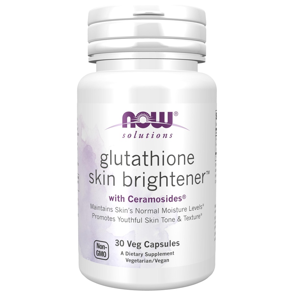 Now Foods Solutions, Glutathione Skin Brightener med Ceramosides ®, Fugtgivende og illuminerende, 30 Veg kapsler