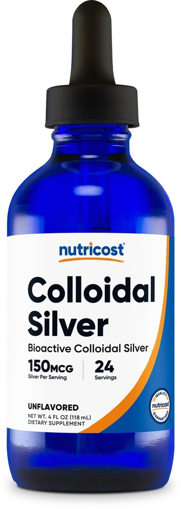 Nutricost kolloid sølv 4oz - Cobalt blå glasflasker, bio- aktiv kolloid sølv