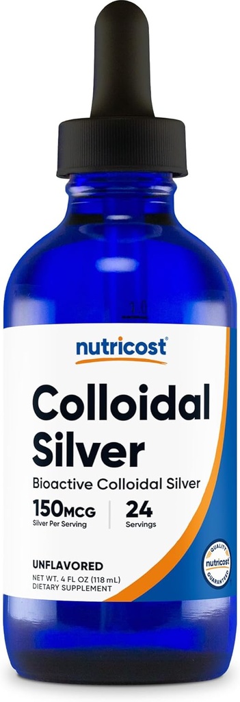Nutricost kolloid sølv 4oz - Cobalt blå glasflasker, bio- aktiv kolloid sølv