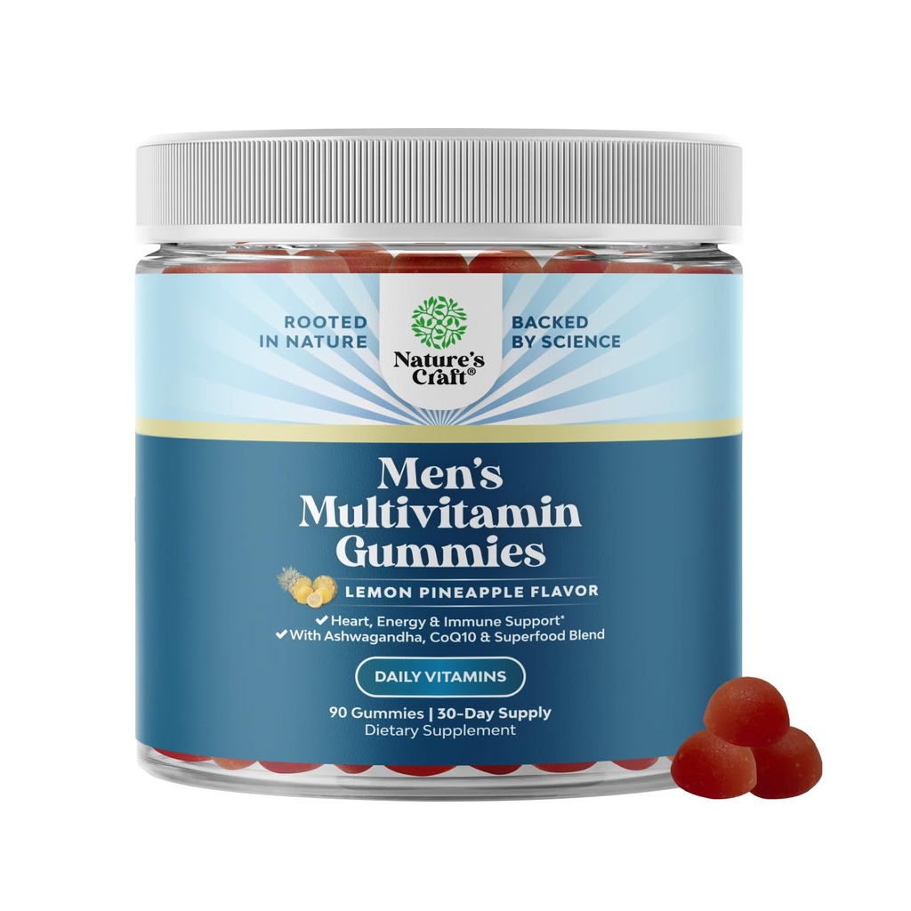 Men's Multivitamin Gummies with Superfood Complex - Daily Multivitamin for Men Gummies with CoQ10 and Ashwagandha for Energy and Immune Support - Adult Gummy Essential Minerals - 90 Count