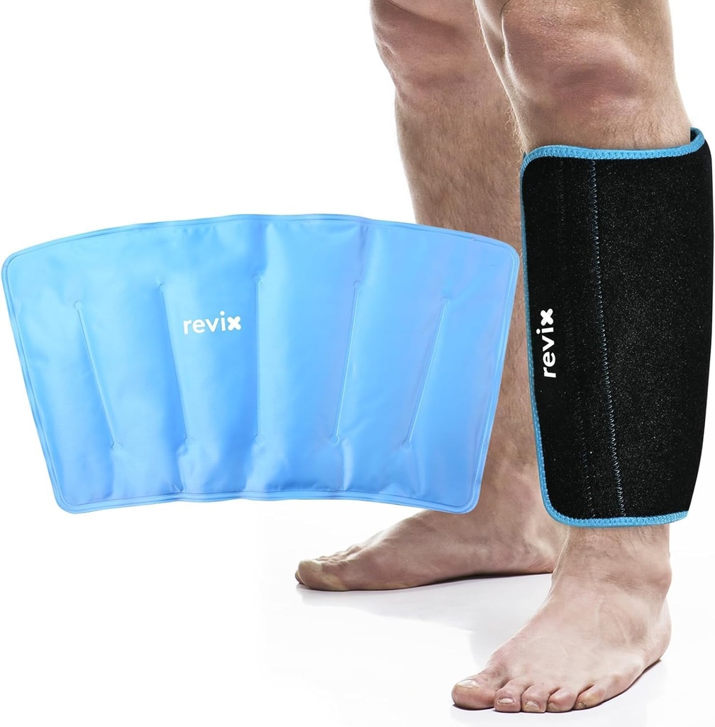 REVIX XL Shin Ice Pack Genbrugelig Gel Cold Pack til Calf og albue discomfort Relief, Ben Cold Therapy Compression Sleeve Refrizable, 360 ° Fuld Dækning