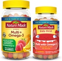 Nature Made Adult & Kids Multivitamin Gummies Combo Pack, Multis med C-vitamin, D3-vitamin, B-vitaminer, zink, Omega 3 Fish Oil & Mere, To Multivitamin Flasker til hele familien