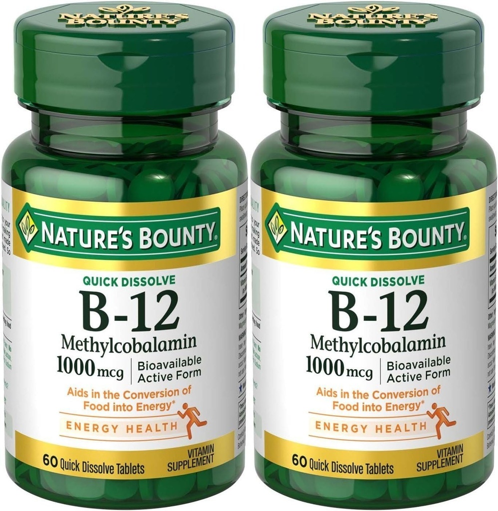 Nature Bounty Methylcobalamin B12 Micolozenge Tablets, 1000 mcg, 120 Count), 60 Count (pakke med 2)