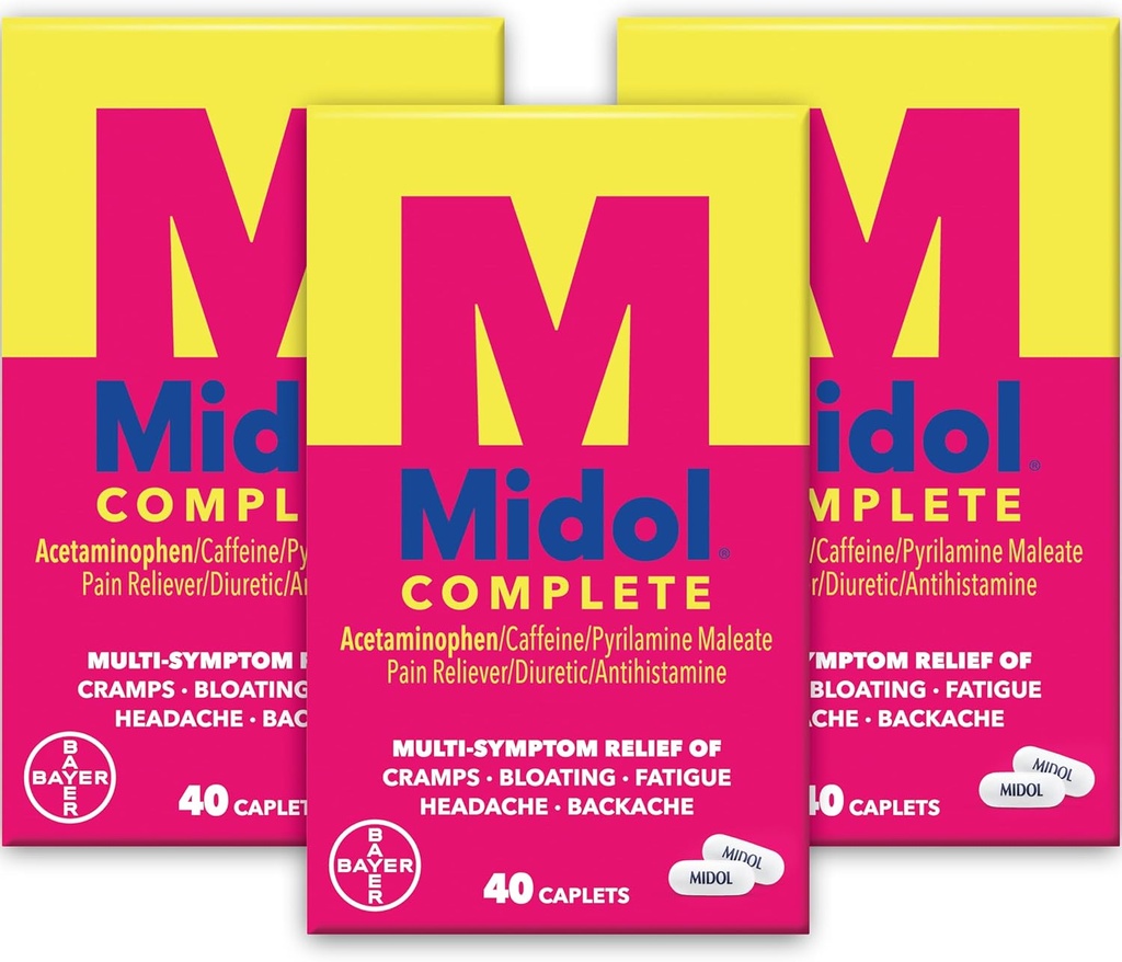 Midol komplet menstruationssmerteløse kapsler med Acetaminophen til Periode kramper, og menstruationssymptomlindring - 40 greve (pakning med 3) (Packaging May Vary)