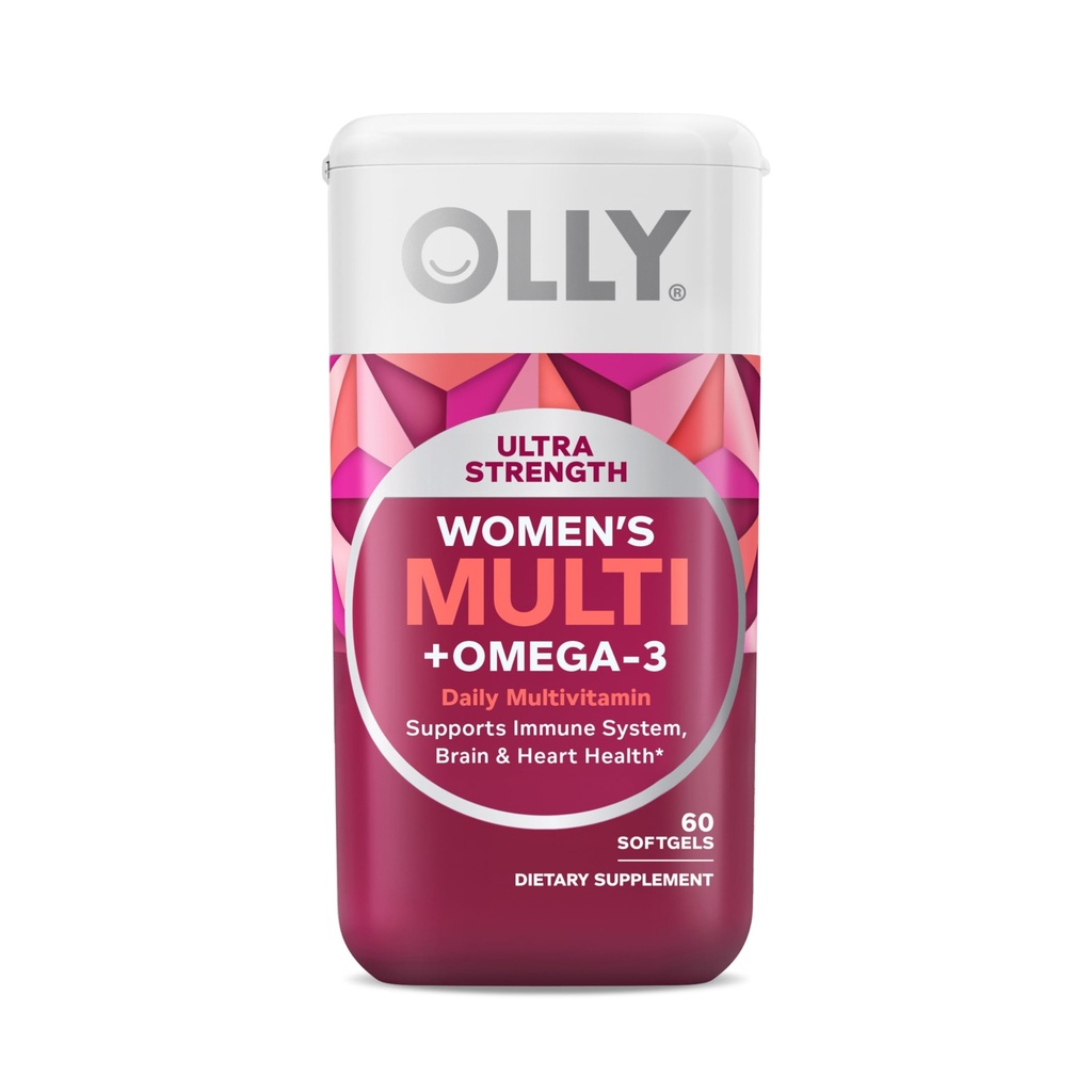 OLLY Ultra Strength Women 's Multi Softgel, Total Health and Immunation Support, Omega- 3s, Iron, Vitaminer A, D, C, E, B12, Daily Multivitamin, 30 Day Supply - 60 Greve