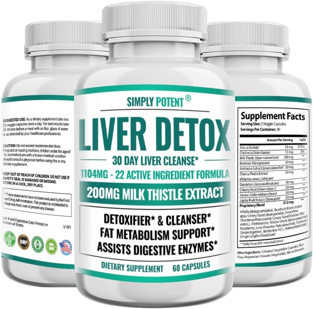 Lever Rense Detox & reparation supplement, Artiskoke ekstrakt Lever sundhed Formel w 22 urter til leverstøtte, Lever Detox Rense piller - Mælk Thistle Mælkebøtte Gurkemeje Gurkemeje Beet Zink, 60 kapsler