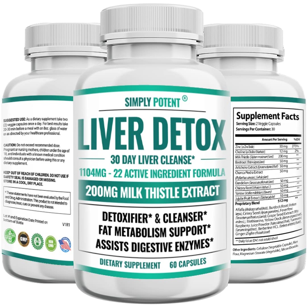 Lever Rense Detox & reparation supplement, Artiskoke ekstrakt Lever sundhed Formel w 22 urter til leverstøtte, Lever Detox Rense piller - Mælk Thistle Mælkebøtte Gurkemeje Gurkemeje Beet Zink, 60 kapsler