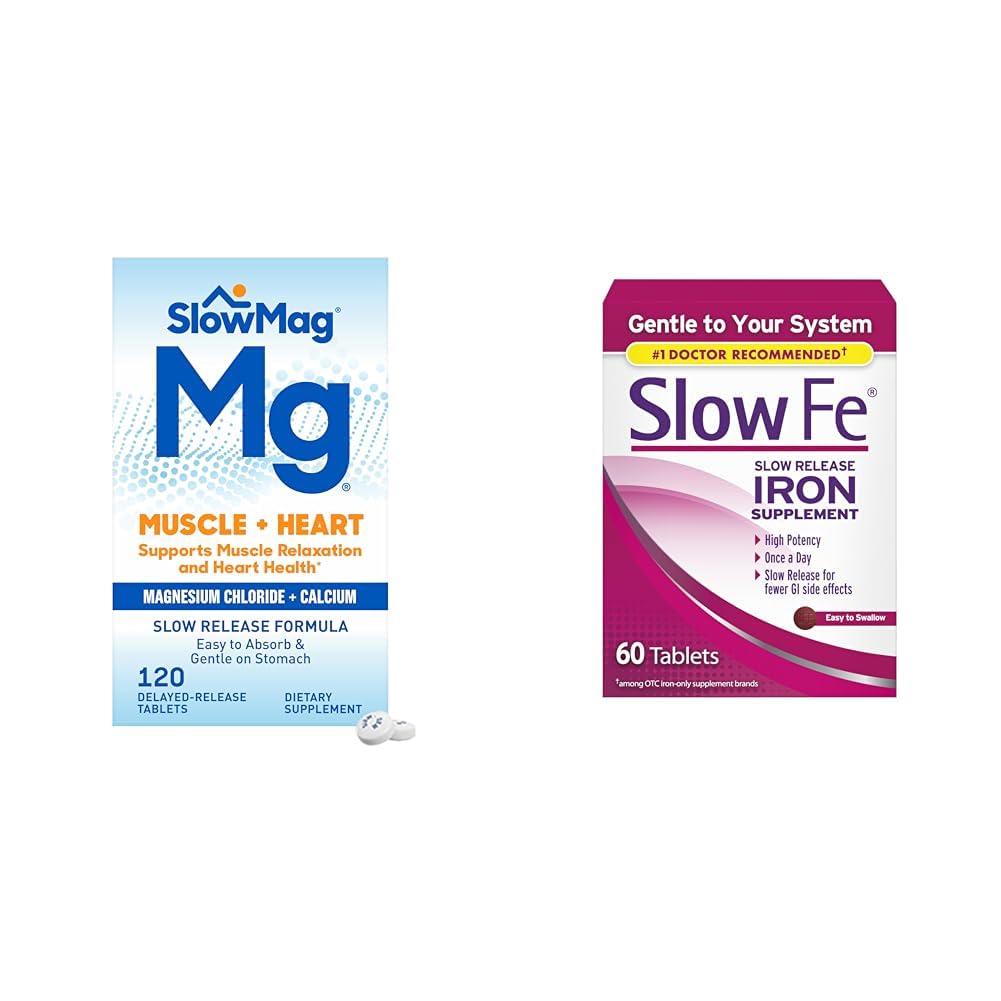 BlowMag Muskelhjerte Magnesiumchlorid Calcium 120 Tælling & langsom Fe 45mg jernmangel Supplement 60 Tælling