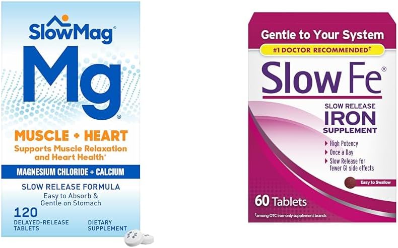 BlowMag Muskelhjerte Magnesiumchlorid Calcium 120 Tælling & langsom Fe 45mg jernmangel Supplement 60 Tælling