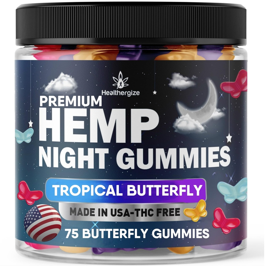 Hamp Gummies Night Time, High Potency Nap Gummies, Fred og Afslapning, Fruity Butterfly Gummy Bear Edibles, Good, Roligt, Roligt Bedtime- Natural Omega Hamp Olie- Made in USA