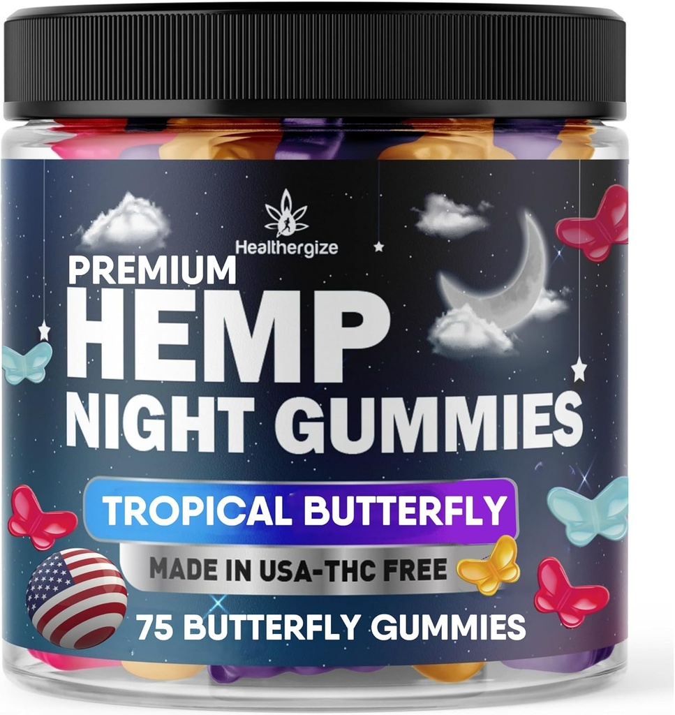 Hamp Gummies Night Time, High Potency Nap Gummies, Fred og Afslapning, Fruity Butterfly Gummy Bear Edibles, Good, Roligt, Roligt Bedtime- Natural Omega Hamp Olie- Made in USA