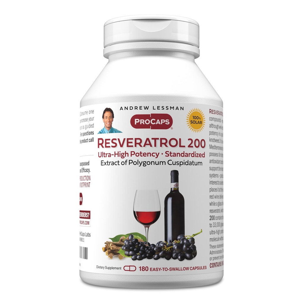 ANDREW LSSMAN Resveratrol- 200mg - 180 Kapsler - Red Wine 's Beneficial, naturligvis Occurring Antioxidant, Uden Alkohol. Tilsætningsstoffer fri