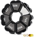 MOLN HYMY Large Pill Organizer 7 Day, Pretty Weekly Pill Box Case, Cute Girly Medicine Dispenser Container for Vitamin, Gummy, Medication, Supplement (Black)