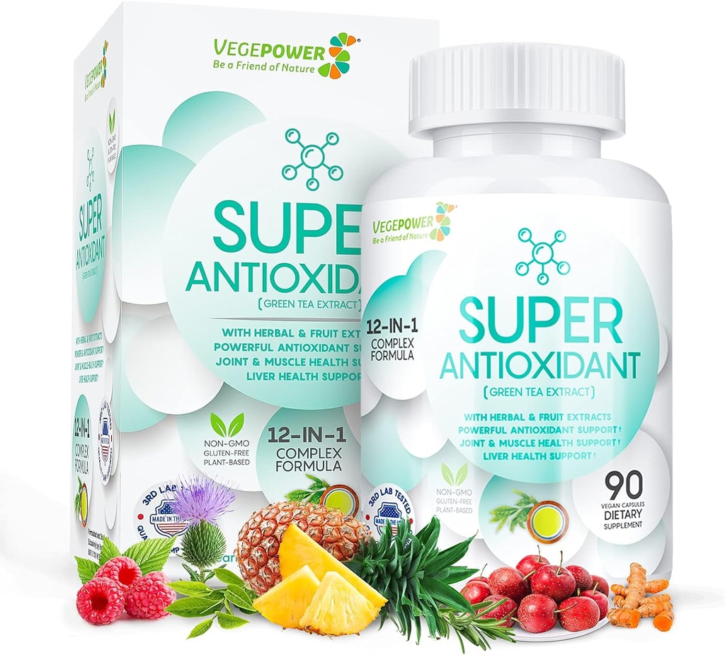 Green Tea Extract med Grapeed, Milk Thistle - Antioxidant & immunsupplement, Kraftig Urteekstrakt Blend - Skin Care Support, Gluten Free, Non- GMO - 90 Vegan Kapsler