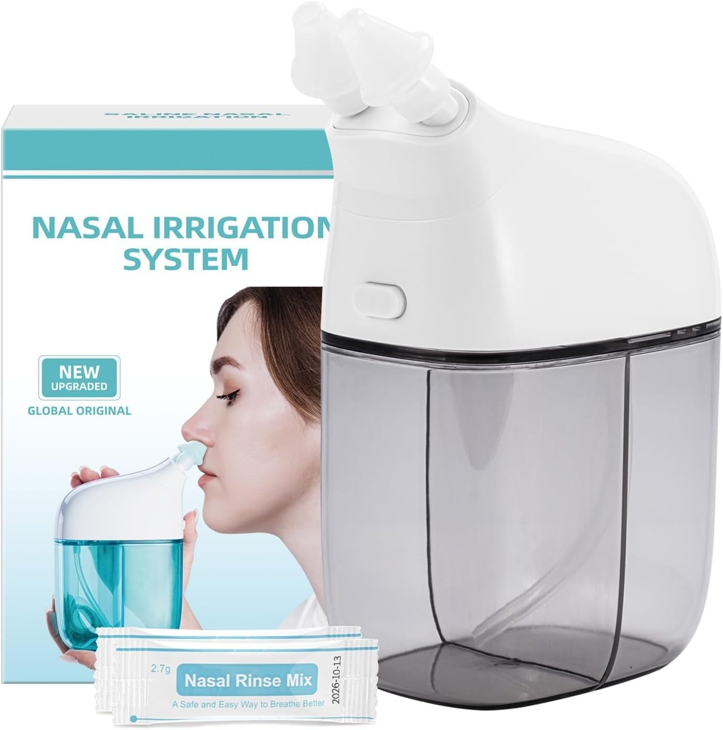 Nasal kunstvanding System med 30 Saline Pakker, Sinus Rinse Machine, Næse Sinus Cleaner Machine med vand tank & affald Collection Tank - Grå