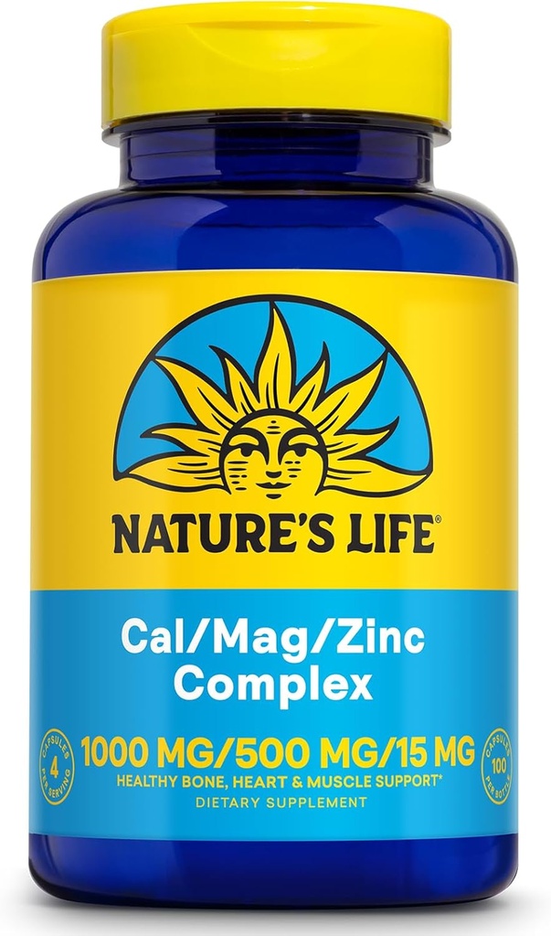 NATUR 'S LIV Cal Mag Zink Complex 1000mg / 500mg / 15mg - Calcium Magnesium Zink tillæg w / vitamin D og bor - ben sundhed, muskel og hjerte sundhed støtte, 60 dages garanti, 25 Serv, 100 Caps
