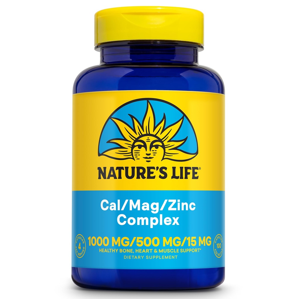 NATUR 'S LIV Cal Mag Zink Complex 1000mg / 500mg / 15mg - Calcium Magnesium Zink tillæg w / vitamin D og bor - ben sundhed, muskel og hjerte sundhed støtte, 60 dages garanti, 25 Serv, 100 Caps