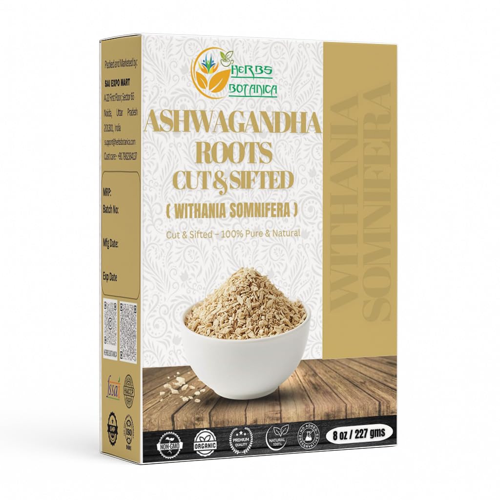 Urter Botanica Ashwagandha Root Tea Loose Leaf til urtete, Ashwagandha Tea Kosttilskud, Withania Somnifera for immunforsvar og styrke 3-5 mm Cuts størrelse 8 Oz Pakke