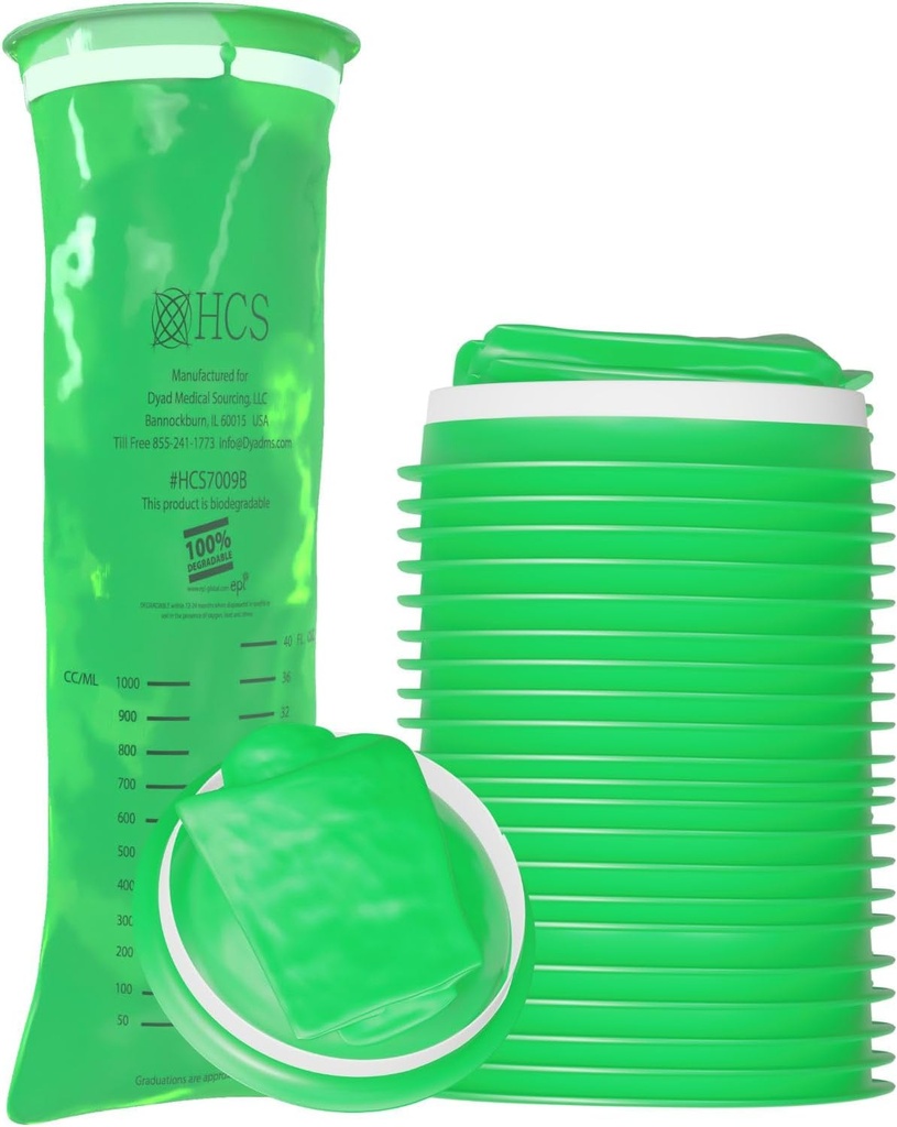 HCS Ememesis tasker Disponible - Eco- Friendly, Premium, Hospital Grade, Voksne & Børn - Vomit tasker Disponible til bil, Rejser, Home Use - Kast op, Barf, Puke - 24, Stærk (40 fl oz)