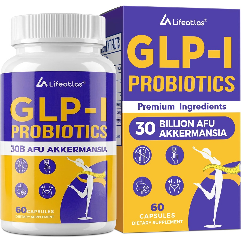 Lifeatlas GLP ONE Supplement Probiotisk Name 124; GLP ONE med 30 milliarder AFU Akkermansia Probiotisk, GLP ONE Probiotika til kvinder og mænd, Daglig GLP ONE Supplement, 1 pakke