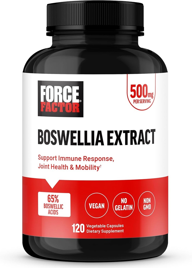 FORCE FACTOR Boswellia Extract Kapsler, immunsupport og fælles sundhedstillæg for kvinder og mænd, Lavet med Premium Boswellia Serrata Extract, Vegan, Non- GMO, 120 Kapsler