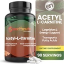 EarthNutri Acetyl- L- Carnitin Capsule - Additiv Free, Gluten Free, No Fillers, No Preservatives - Acetyl L- Carnitin Supplement Hjælper koncentrering og energi - 500mg per servering, Ikke tilsat smag 90 Tæl