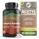 EarthNutri Acetyl- L- Carnitin Capsule - Additiv Free, Gluten Free, No Fillers, No Preservatives - Acetyl L- Carnitin Supplement Hjælper koncentrering og energi - 500mg per servering, Ikke tilsat smag 90 Tæl