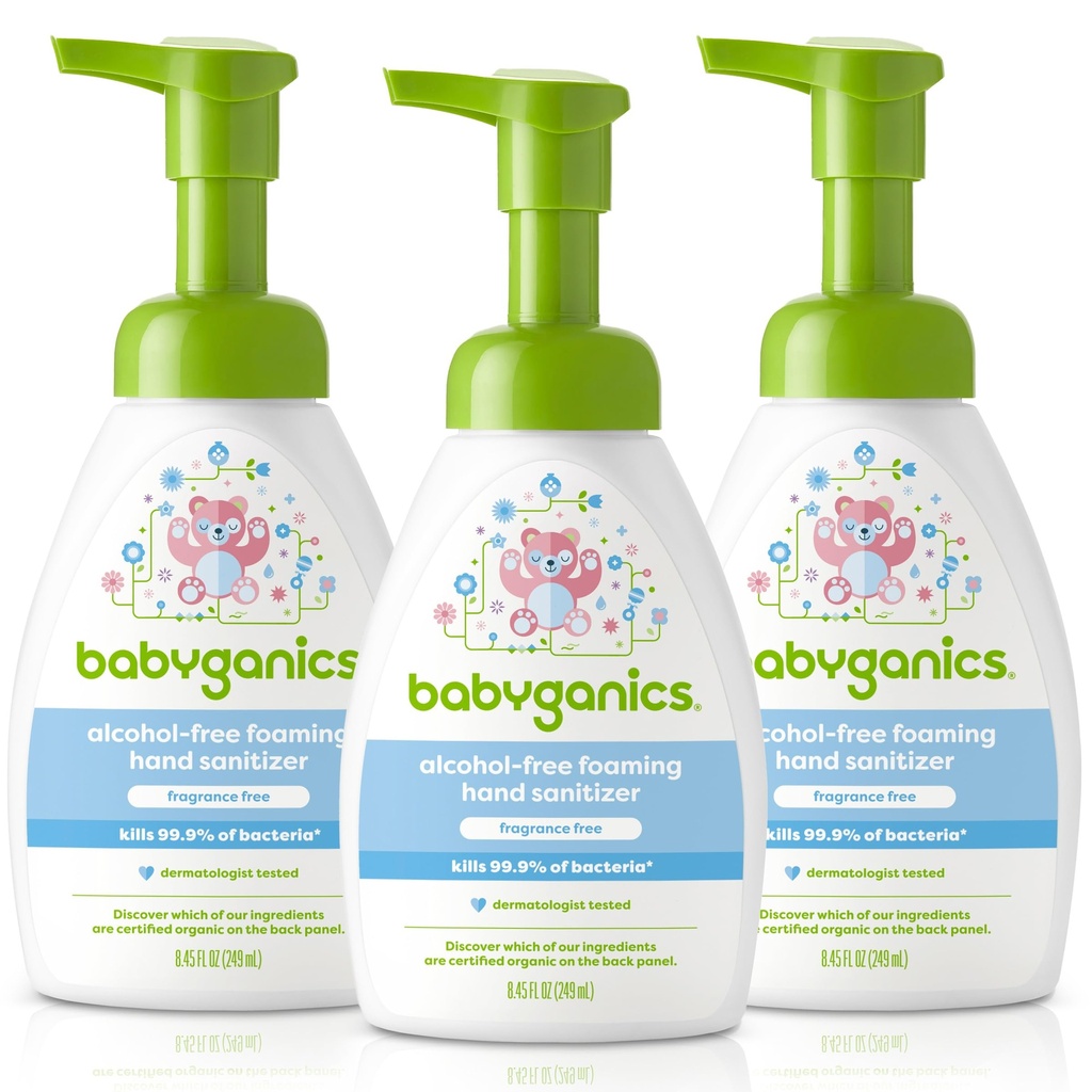 Babyganics Alkohol- Free Skummetræning Hand Sanitizer, Pumpeflaske, Duft fri, 8.45 oz, 3 Pack