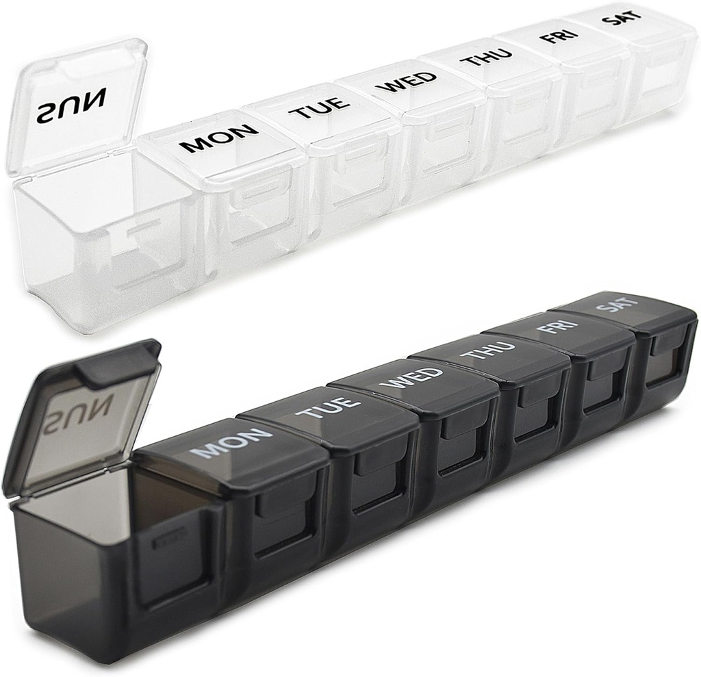 2 Pack Weekly Pill Organizer, Stor 7 dages Pill Case, Daily Vitamin Case Medicine Box, AM / PM Pill Containers for Medicine Supplements Fish Oil