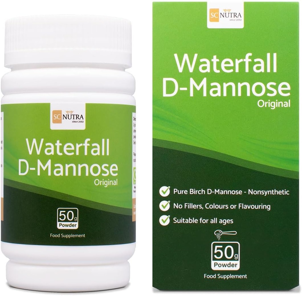 Vandfald D- Mannose Powder - 100% Pure D- Mannose Powder naturligt Sourced from Birch - Ikke en Blend - Gratis fra Bulking Agent, Fillers & Cranberry - 50g / 1.76oz