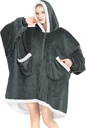 Topcee Oversized Wearable Blanket Sherpa Fleece Blanket Hoodie Komfortabel Soft Warm Tyk Big Hooded Sweatshirt - Hyggelig og Fuzzy Blanket med Giant Pocket - Mørkegrå