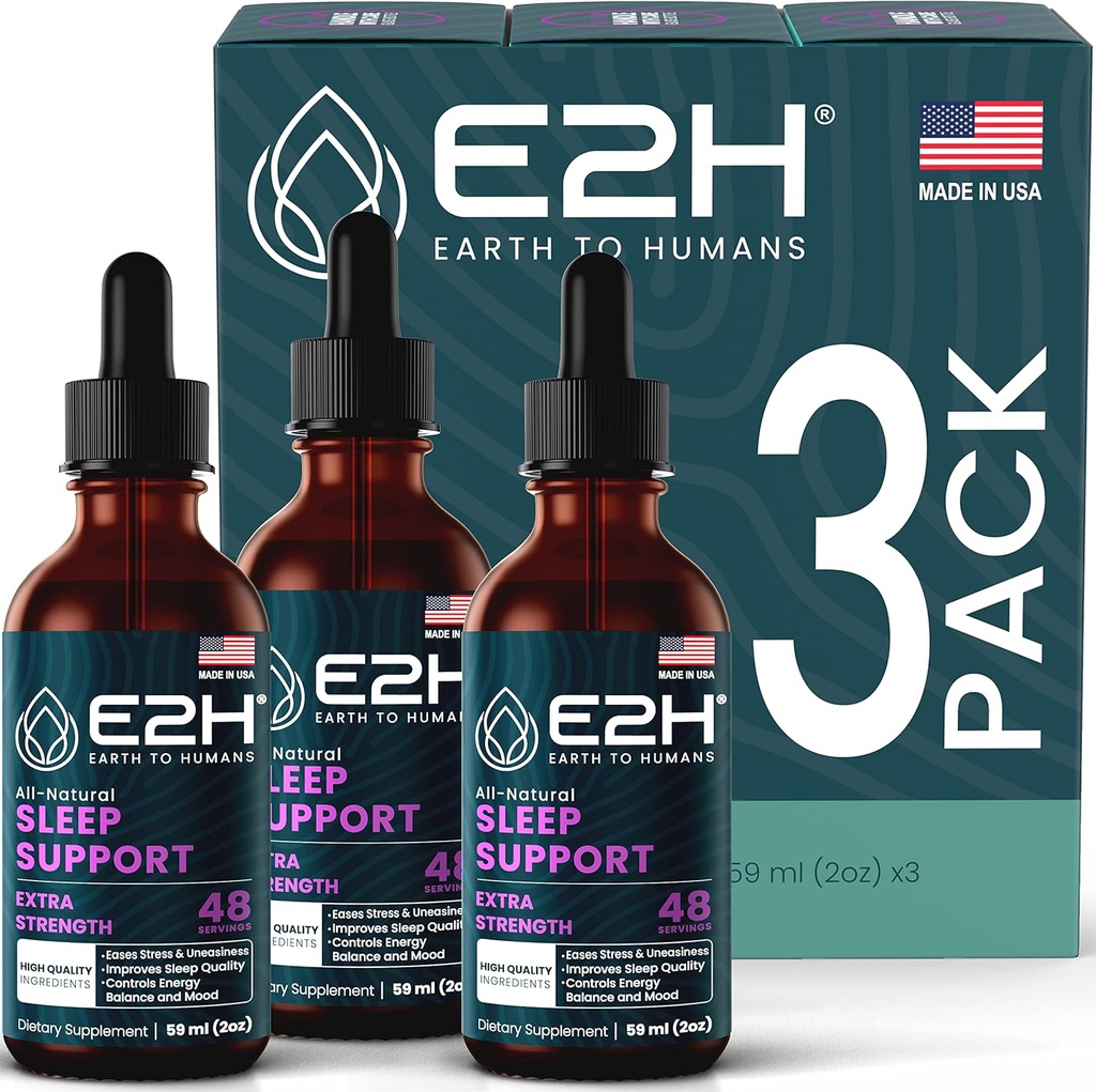 E2H Natural Sleep Aid - Flydende Melatonin med kamille, Theanin - Sleep Better, Deeper, Længere - Vegan, GMO- Free - Giver stress Relief (3 flasker)