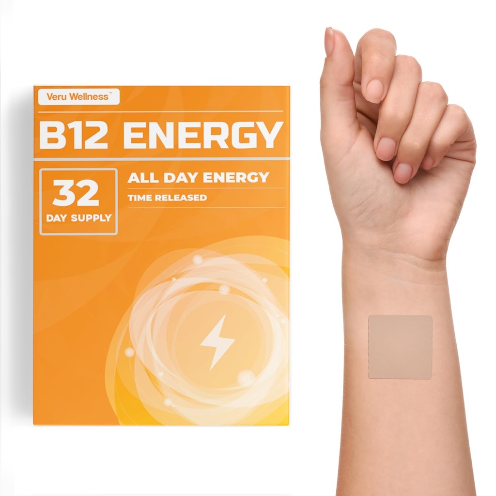 Veru Wellness B12 Energy Patch - Energi, Focus - B12, C, B6, Jern, Guarana og Garcinia Cambogia - Eksterne Brug kun - 32 Tælling