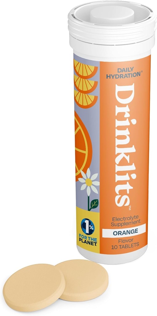 Drinklits Orange Electrolyte Tablets for Hydration | Great Taste - 0g Sugar - Essential Electrolytes - Daily Use | Single Tube (10 Tablets/Servings)