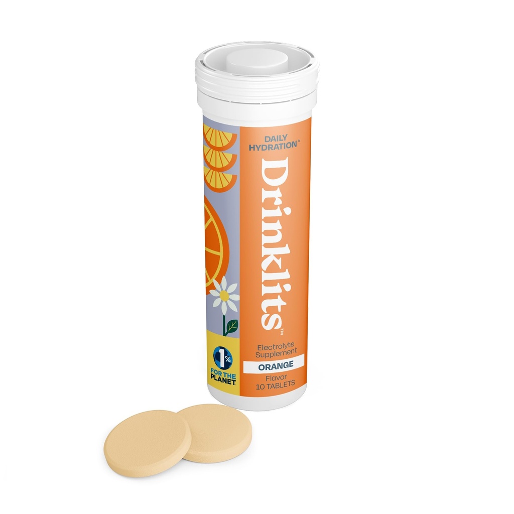 Drinklits Orange Electrolyte Tablets for Hydration Note 124; Great Taste - 0g Sugar - Essential Electrolytes - Daily Use Note 124; Single Tube (10 tabletter / Servering)