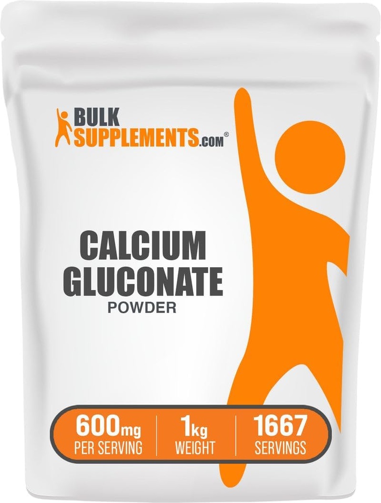 BulkSupplements.com Calcium Gluconate Powder - Calcium Supplement, Let Absorberet - Unflavored & Gluten Free, 600mg per Serving, 1kg (2.2 lbs) (Pack of 1)