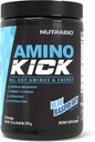NutraBio Amino Kick - BCAA pulver med naturlig koffein - Aminosyrer Supplement for energi, Hydration & Inddrivelse - BCAA, Elektrolytter & Aminosyrer - Blå Hindbær, 30 Servering