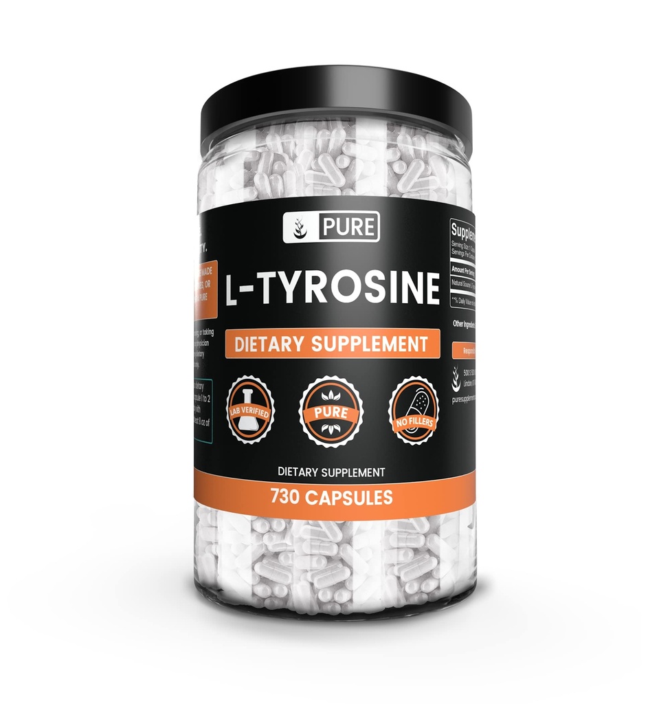 PURE ORIGINALSKE INGREDIENSER L- Tyrosin (730 kapsler) Ingen Magnesium eller Rice Fillers, Altid Pure, Lab Verified