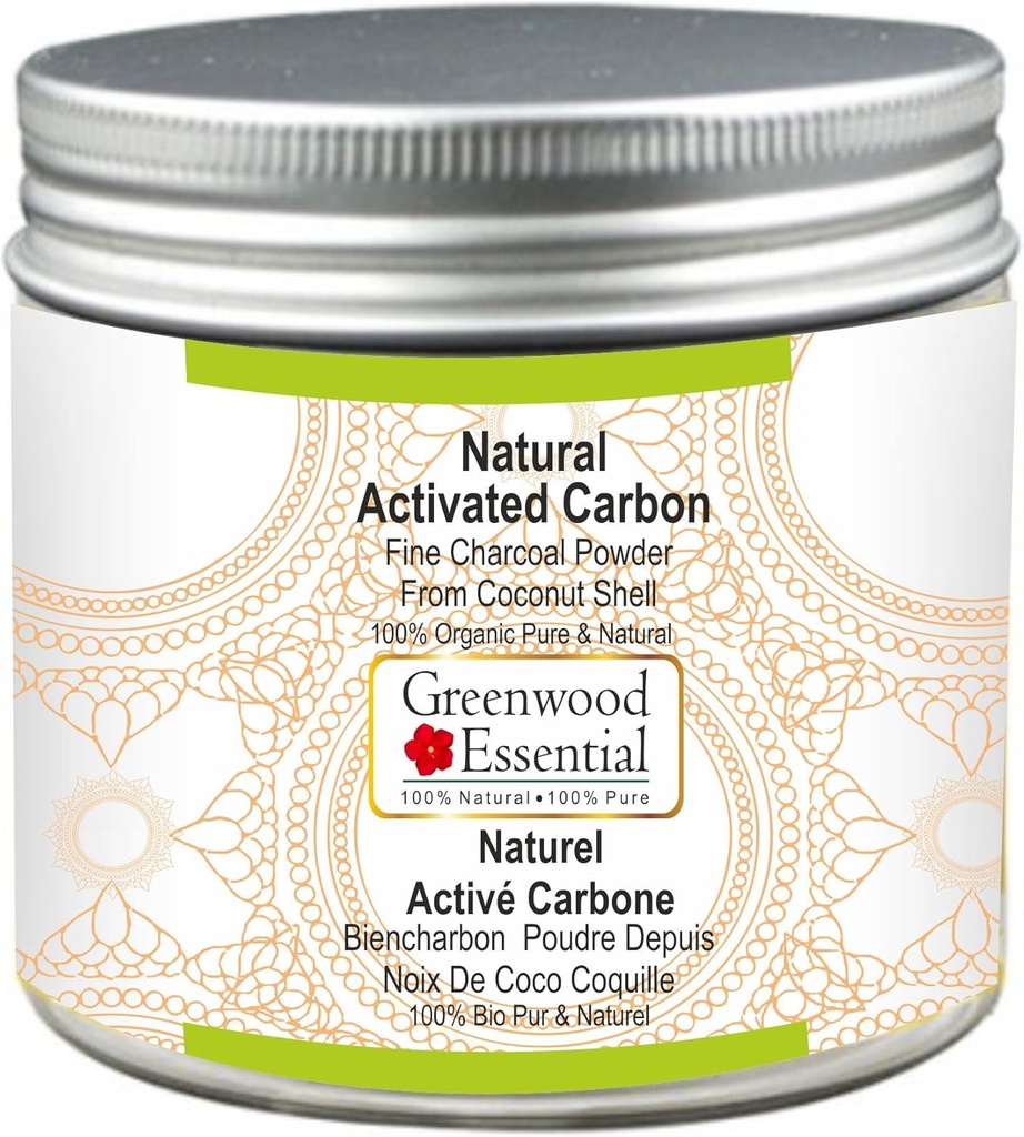 Greenwood Essential Natural Activated Carbon Fine Charcoal Powder From Coconut Shell 100% Organic Pure & Natural 100gm (3.5 oz)