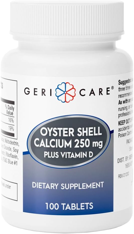 Gericare Oyster Shell Calcium 250mg, Vitamin D 125IU Tablets, Bone Health Nutritional Supplement, 100 Count (Pack of 1)