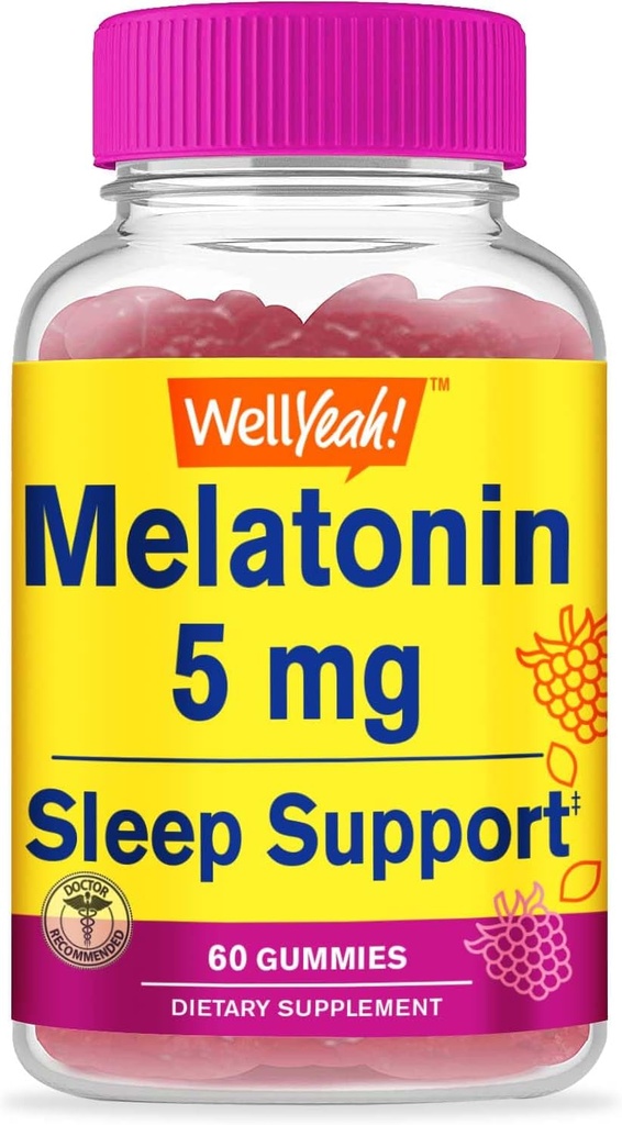 WellYe Melatonin Gummies 5 mg - Natural Sourced Flavors - Drug- Free Gummy Supplement - Gluten Free and Gelatine Free, Vegetar - 60 Gummies