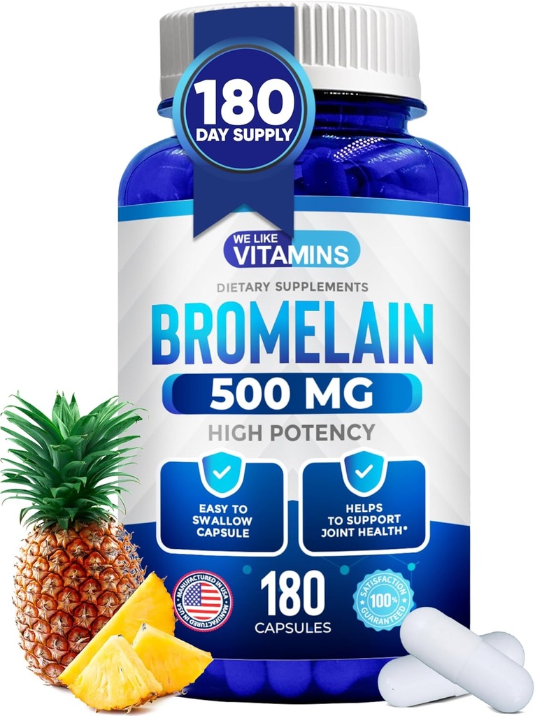 Vi kan lide vitaminer bromelain 500mg kapsler - 1200 GDU / servering - bromelain supplement fra ananas ekstrakt - Proteolytiske enzymer til fordøjelse, Absorption, fælles smerter, muskelømhed - 180 kapsler