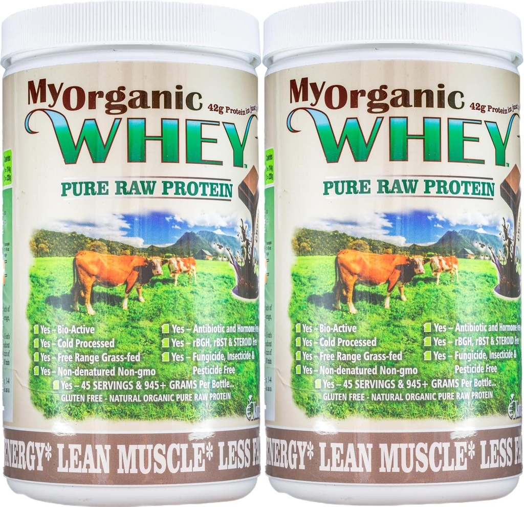 Organic Whey Protein Powder Grass- Fed Cold Process Grade- A Milk rBST Hormone- Free Chocolate Protein Powder Ingen Konserveringsmiddel Pure Whey Protein 42g Protein i bare 2 Scoops (1 Pund 2 Pack, Chokolade)
