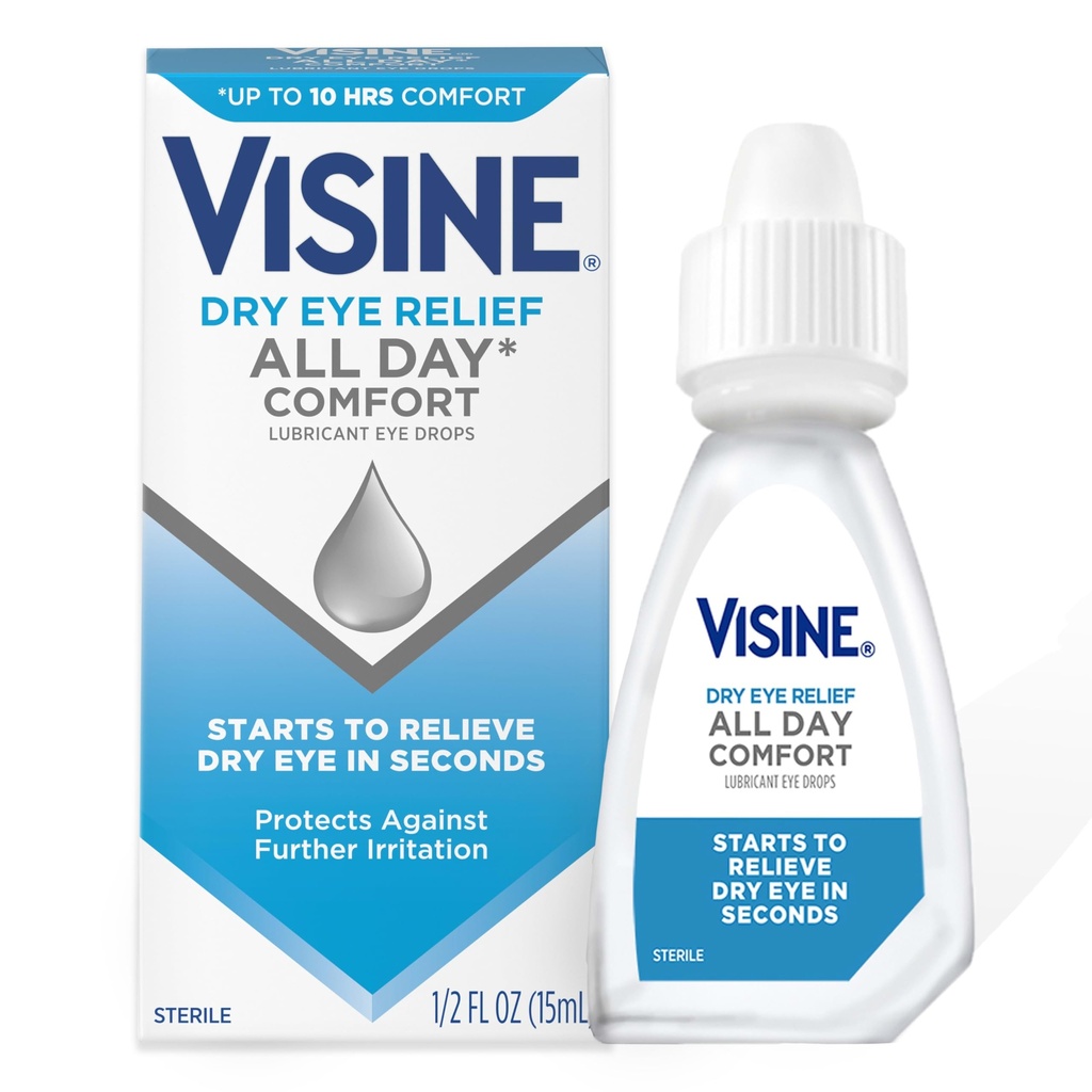 Visine tørt øje Relief Hele dagen Comfort smøremiddel øjendråber for op til 10 Timer af Comfort, tørre øjendråber med Polyethylen Glycol, 0,5 fl. oz